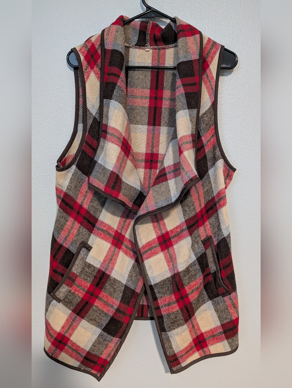 Plaid Open Front Vest